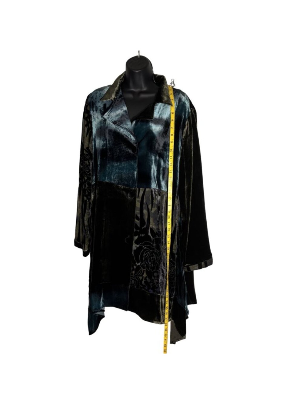 Elegant Anis.A Velvet & Silk Blend Asymmetrical Drape Jacket XL Black/Green - Picture 6 of 12